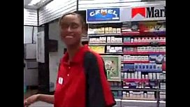 Young girl giving a blow job at a customer at the store where she worked