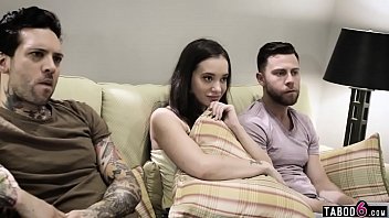 Cumming young woman giving to two