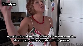 Subtitled porn with a hot woman in a short dress taking a big load in her pussy